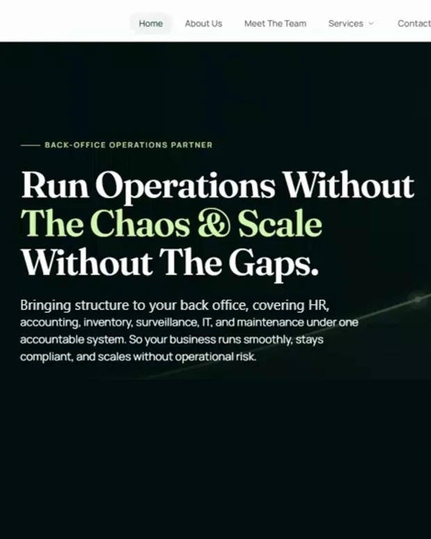 Operations services business website hero section