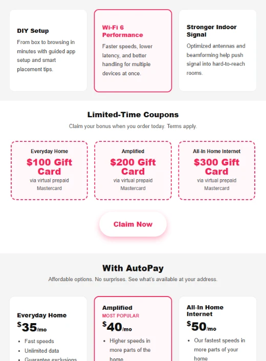Telecom promotional email with offers and plans