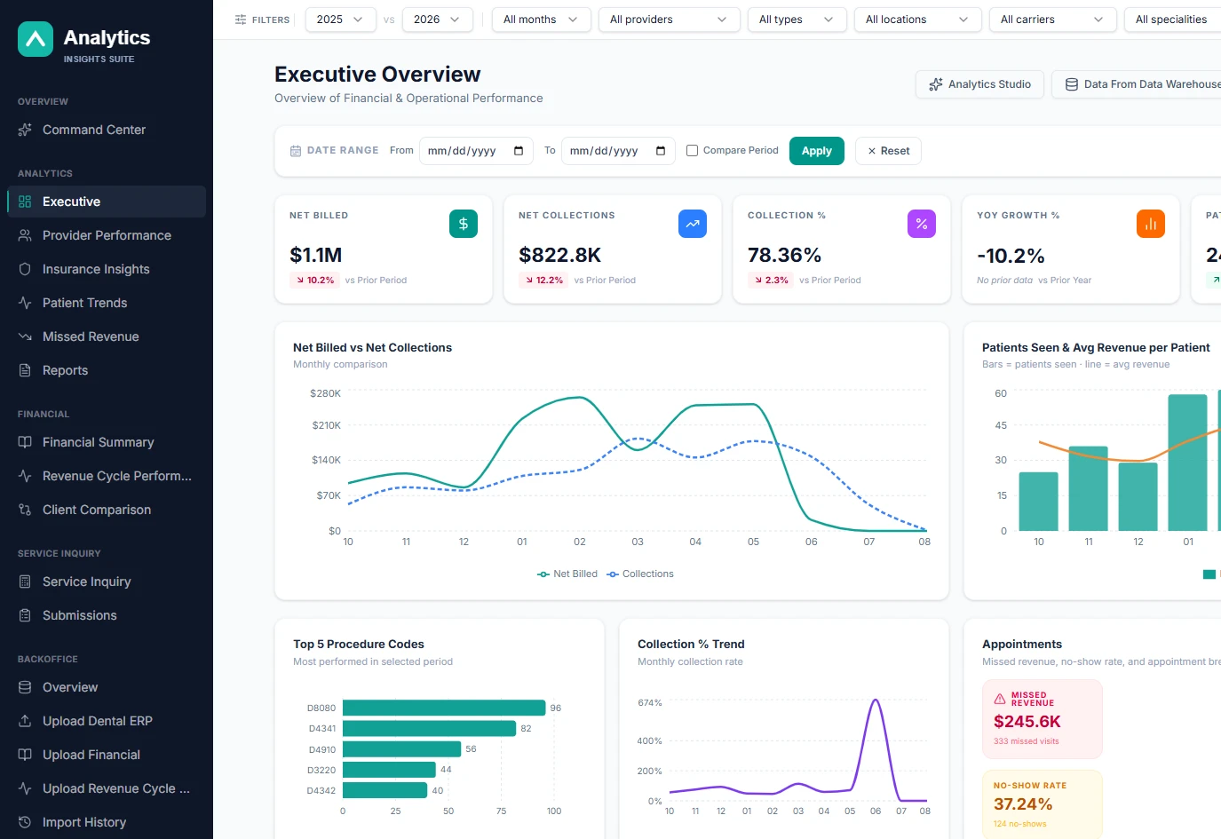 Screenshot of Revenue Analytics Platform