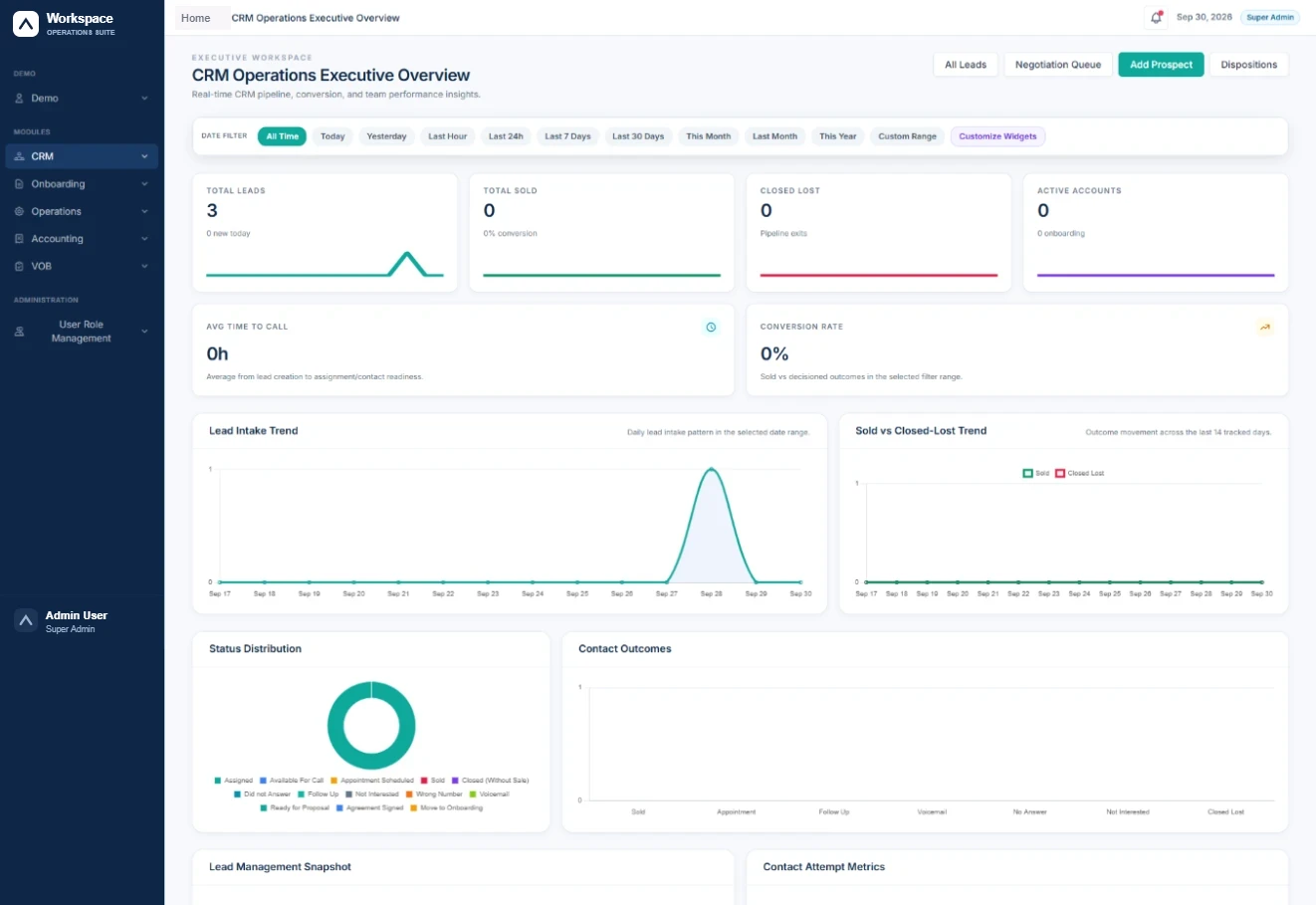 Screenshot of CRM & Workflow Platform